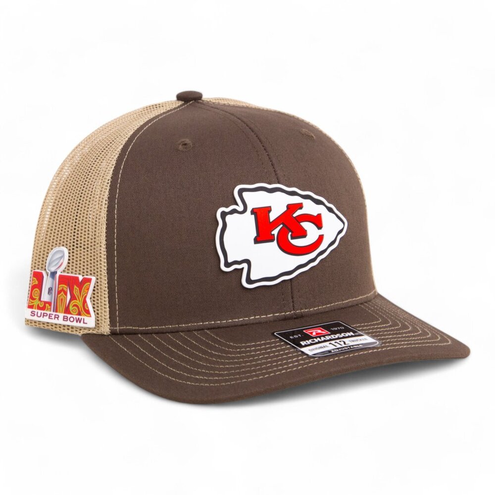 Kansas City Chiefs Super Bowl LIX 3D Snapback Trucker Hat- Brown/ Khaki